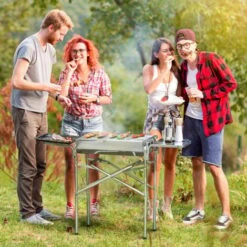 Outsunny Barbecue A Carbonella Grill BBQ Da Giardino Balcone Con Piano D’Appoggio Esterno Acciaio Inox 104 × 30 × 68cm -Barbecue Forniture Negozio 11608302 2