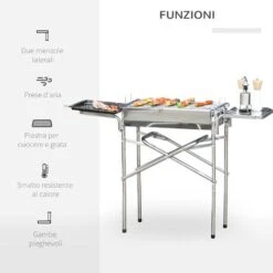 Outsunny Barbecue A Carbonella Grill BBQ Da Giardino Balcone Con Piano D’Appoggio Esterno Acciaio Inox 104 × 30 × 68cm -Barbecue Forniture Negozio 11608302 4