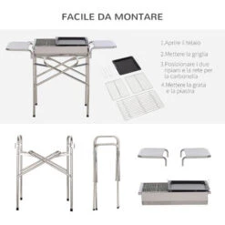 Outsunny Barbecue A Carbonella Grill BBQ Da Giardino Balcone Con Piano D’Appoggio Esterno Acciaio Inox 104 × 30 × 68cm -Barbecue Forniture Negozio 11608302 5