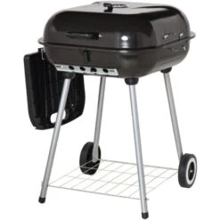 Outsunny Barbecue A Carbonella Con 2 Griglie Ripiano Laterale E Coperchio In Metallo Nero