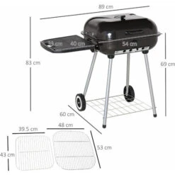 Outsunny Barbecue A Carbonella Con 2 Griglie Ripiano Laterale E Coperchio In Metallo Nero -Barbecue Forniture Negozio 12003737 3