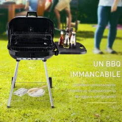 Outsunny Barbecue A Carbonella Con 2 Griglie Ripiano Laterale E Coperchio In Metallo Nero -Barbecue Forniture Negozio 12003737 4