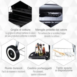 Outsunny Barbecue A Carbonella Con 2 Griglie Ripiano Laterale E Coperchio In Metallo Nero -Barbecue Forniture Negozio 12003737 5