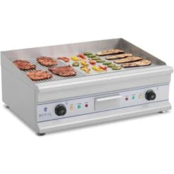 Piastra Elettrica Acciaio Doppia Manopola Grill Barbecue 230V Liscia+Rigata 75Cm