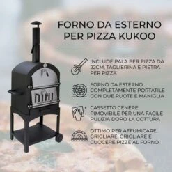 KuKoo - Forno Multifunzione A Carbonella Per Pizza Da Esterni Giardino Vialetto E Balcone Carne E Pesce In Acciaio Con Pala Per Pizza E Cutter -Barbecue Forniture Negozio 15074949 4
