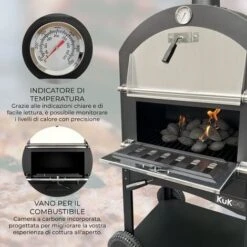 KuKoo - Forno Multifunzione A Carbonella Per Pizza Da Esterni Giardino Vialetto E Balcone Carne E Pesce In Acciaio Con Pala Per Pizza E Cutter -Barbecue Forniture Negozio 15074949 5