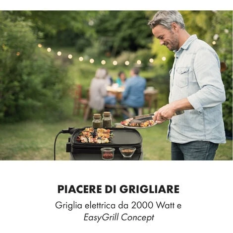 Klarstein Gatsby Grill Elettrico 2000W Superficie Barbecue Antiaderente Beige/nero 4 Klarstein Gatsby Grill Elettrico 2000W Superficie Barbecue Antiaderente Beige/nero - immagine 2