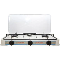 Fornello Gas Gpl 3 Fuochi Bianco Fornellino Da Campeggio Cucina Portatile 57x27 -Barbecue Forniture Negozio 24511373 3