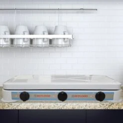 Fornello Gas Gpl 3 Fuochi Bianco Fornellino Da Campeggio Cucina Portatile 57x27 -Barbecue Forniture Negozio 24511373 4