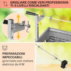 Klarstein Sauenland Mini, Griglia Con Girarrosto, 12kg Max., Acciaio Inox, 4W -Barbecue Forniture Negozio 27421858 3