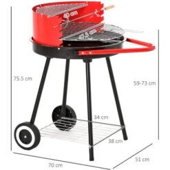 Outsunny Barbecue Grill A Carbone Altezza Regolabile Con Ruote, Nero E Rosso 67 X 51 X 82 Cm -Barbecue Forniture Negozio 28945851 3