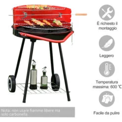 Outsunny Barbecue Grill A Carbone Altezza Regolabile Con Ruote, Nero E Rosso 67 X 51 X 82 Cm -Barbecue Forniture Negozio 28945851 4