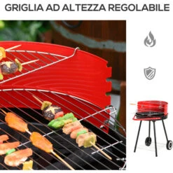 Outsunny Barbecue Grill A Carbone Altezza Regolabile Con Ruote, Nero E Rosso 67 X 51 X 82 Cm -Barbecue Forniture Negozio 28945851 5