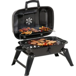 Outsunny Barbecue BBQ Grill Da Tavolo A Carbonella Portatile Pieghevole, Ferro, Nero, 59x43x36 Cm