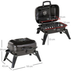 Outsunny Barbecue BBQ Grill Da Tavolo A Carbonella Portatile Pieghevole, Ferro, Nero, 59x43x36 Cm -Barbecue Forniture Negozio 28945998 3