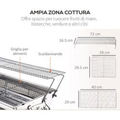 Outsunny Barbecue Acciaio Inox Gambe Pieghevoli 2 Griglie 100 X 43 X 68 Cm -Barbecue Forniture Negozio 28947176 4
