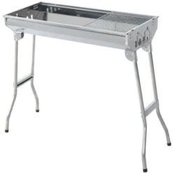 Outsunny Griglia Barbecue Portatile E Pieghevole In Acciaio Inox, 73x33x71cm