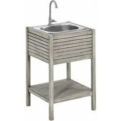 Dehner Southampton - Lavandino Con Lavello In Acciaio Inox, Ca. 90 X 50 X 52,5 Cm, Lavello Ca. 45 X 35 X 20 Cm, Legno Di Acacia FSC, Colore: Grigio