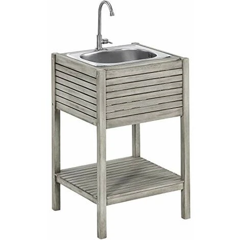 Dehner Southampton - Lavandino Con Lavello In Acciaio Inox, Ca. 90 X 50 X 52,5 Cm, Lavello Ca. 45 X 35 X 20 Cm, Legno Di Acacia FSC, Colore: Grigio 3 Dehner Southampton - Lavandino Con Lavello In Acciaio Inox, Ca. 90 X 50 X 52,5 Cm, Lavello Ca. 45 X 35 X 20 Cm, Legno Di Acacia FSC, Colore: Grigio