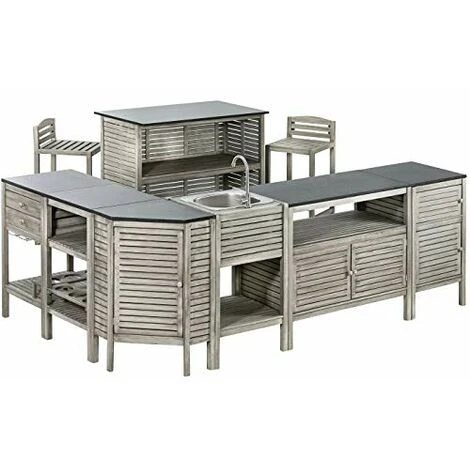 Dehner Southampton - Lavandino Con Lavello In Acciaio Inox, Ca. 90 X 50 X 52,5 Cm, Lavello Ca. 45 X 35 X 20 Cm, Legno Di Acacia FSC, Colore: Grigio 4 Dehner Southampton - Lavandino Con Lavello In Acciaio Inox, Ca. 90 X 50 X 52,5 Cm, Lavello Ca. 45 X 35 X 20 Cm, Legno Di Acacia FSC, Colore: Grigio - immagine 2