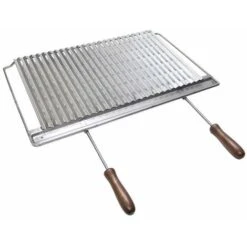 Graticola In Acciaio Inox Per Barbecue Camino Stufa Con Manici Legno Smontabili Misura A Scelta : 67x40 Cm