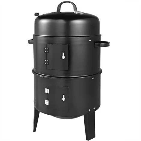 Deuba Barbecue Grill Affumicatore BBQ Smoker Tondo 81,5x41cm Portatile Con Termometro Campeggio Giardino Esterno 4 Deuba Barbecue Grill Affumicatore BBQ Smoker Tondo 81,5x41cm Portatile Con Termometro Campeggio Giardino Esterno - immagine 2