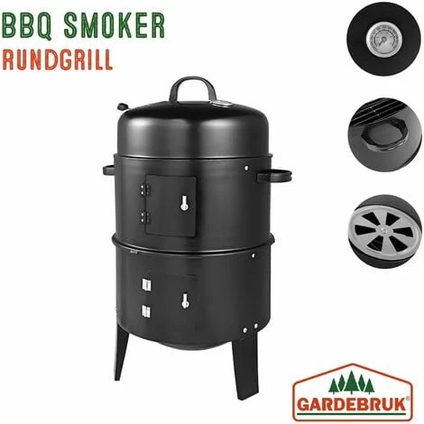 Deuba Barbecue Grill Affumicatore BBQ Smoker Tondo 81,5x41cm Portatile Con Termometro Campeggio Giardino Esterno 5 Deuba Barbecue Grill Affumicatore BBQ Smoker Tondo 81,5x41cm Portatile Con Termometro Campeggio Giardino Esterno - immagine 3