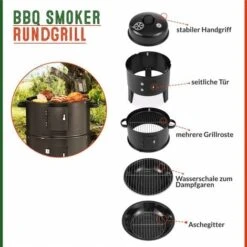 Deuba Barbecue Grill Affumicatore BBQ Smoker Tondo 81,5x41cm Portatile Con Termometro Campeggio Giardino Esterno 10 Deuba Barbecue Grill Affumicatore BBQ Smoker Tondo 81,5x41cm Portatile Con Termometro Campeggio Giardino Esterno -Barbecue Forniture Negozio 34037324 4