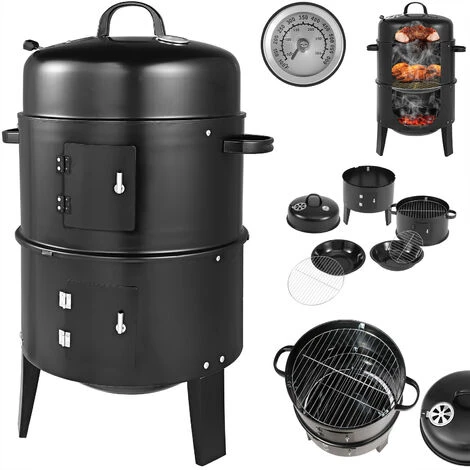 Deuba Barbecue Grill Affumicatore BBQ Smoker Tondo 81,5x41cm Portatile Con Termometro Campeggio Giardino Esterno 7 Deuba Barbecue Grill Affumicatore BBQ Smoker Tondo 81,5x41cm Portatile Con Termometro Campeggio Giardino Esterno - immagine 5