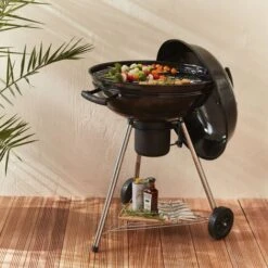 Barbecue A Carbonella Ø57cm - Georges Smaltato Nero - Barbecue Con Aeratori, Smaltato, Affumicatore Raccogli Cenere
