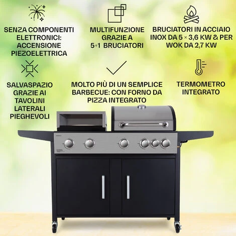 Klarstein Kingsville XL - Griglia Combinata, Gas, Forno Da Pizza, 20,5 KW, 5+1 Bruciatori 4 Klarstein Kingsville XL - Griglia Combinata, Gas, Forno Da Pizza, 20,5 KW, 5+1 Bruciatori - immagine 2
