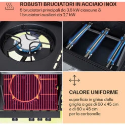 Klarstein Kingsville XL - Griglia Combinata, Gas, Forno Da Pizza, 20,5 KW, 5+1 Bruciatori 11 Klarstein Kingsville XL - Griglia Combinata, Gas, Forno Da Pizza, 20,5 KW, 5+1 Bruciatori -Barbecue Forniture Negozio 34686573 5