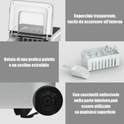 Macchina Del Ghiaccio Silenziosa, Fabbricatore Di Ghiaccio Per Uso Domestico, 12kg Al Giorno, Con Serbatoio Dell'Acquadi 1,6 Litri, Facile Da Usare, 30x22x29,5 Cm (Argento) 9 Macchina Del Ghiaccio Silenziosa, Fabbricatore Di Ghiaccio Per Uso Domestico, 12kg Al Giorno, Con Serbatoio Dell'Acquadi 1,6 Litri, Facile Da Usare, 30x22x29,5 Cm (Argento) -Barbecue Forniture Negozio 37329464 3