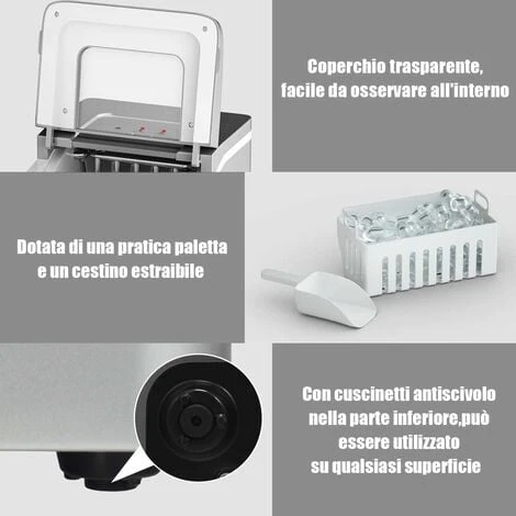 Macchina Del Ghiaccio Silenziosa, Fabbricatore Di Ghiaccio Per Uso Domestico, 12kg Al Giorno, Con Serbatoio Dell'Acquadi 1,6 Litri, Facile Da Usare, 30x22x29,5 Cm (Argento) 5 Macchina Del Ghiaccio Silenziosa, Fabbricatore Di Ghiaccio Per Uso Domestico, 12kg Al Giorno, Con Serbatoio Dell'Acquadi 1,6 Litri, Facile Da Usare, 30x22x29,5 Cm (Argento) - immagine 3