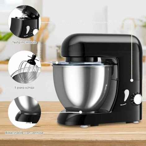 Impastatrice Planetaria Con 6 Modalit¨¤ Regolabili,1300 W, Mixer Multifunzione A Basso Rumore,Robot Da Cucina Elettrico Con Fruste 4L (Nero) 4 Impastatrice Planetaria Con 6 Modalit¨¤ Regolabili,1300 W, Mixer Multifunzione A Basso Rumore,Robot Da Cucina Elettrico Con Fruste 4L (Nero) - immagine 2