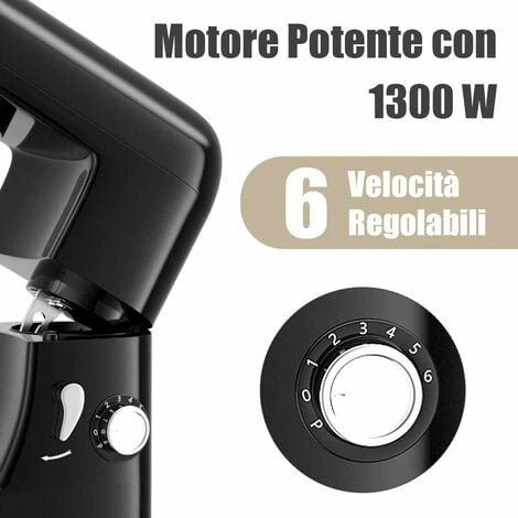 Impastatrice Planetaria Con 6 Modalit¨¤ Regolabili,1300 W, Mixer Multifunzione A Basso Rumore,Robot Da Cucina Elettrico Con Fruste 4L (Nero) 5 Impastatrice Planetaria Con 6 Modalit¨¤ Regolabili,1300 W, Mixer Multifunzione A Basso Rumore,Robot Da Cucina Elettrico Con Fruste 4L (Nero) - immagine 3