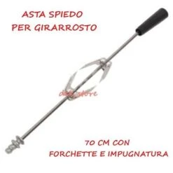 Asta Spiedo 70 Cm Con Forchette E Impugnatura Universale Girarrosto Barbecue Bbq