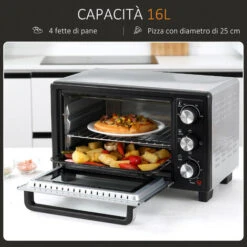 HOMCOM Fornetto Elettrico 16L Temperatura Regolabile E Timer, 3 Metodi Di Cottura E Accessori Inclusi, 44x32x28.1cm - Argento/Nero -Barbecue Forniture Negozio 42725635 4