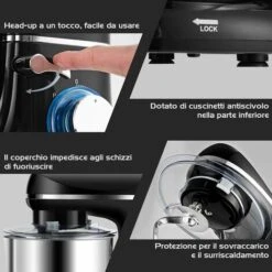 GOPLUS Impastatrice Planetaria Con 3 Fruste,1300 W,10 Velocità Variabile,5,5L, Acciaio Inossidabile, Resistente E Multifunzionale, Con Ciotola E Coperchio, Robot Da Cucina Professionale (Nero) 11 GOPLUS Impastatrice Planetaria Con 3 Fruste,1300 W,10 Velocità Variabile,5,5L, Acciaio Inossidabile, Resistente E Multifunzionale, Con Ciotola E Coperchio, Robot Da Cucina Professionale (Nero) -Barbecue Forniture Negozio 43314819 5
