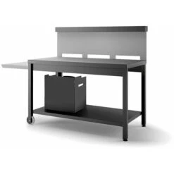 Tavolo Su Ruote Con Credenza Per Plancha, Acciaio Nero E Grigio Forge Adour