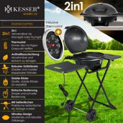 KESSER® Barbecue Elettrico 2in1 Barbecue Da Tavolo - Barbecue Con Coperchio E Piedistallo 2400 Watt Max Pieghevole Termometro Rivestimento Antiaderente Piastra Della Griglia Ripiani Di Appoggio -Barbecue Forniture Negozio 51985399 3