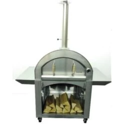 Forno A Legna Professionale Mod. 4P, Con Ripiani Laterali, In Acciaio Inox AISI Certificato, Top Colore Grigio Antracite.