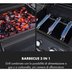 Klarstein Kingsville Smoker, Griglia Combinata, Affumicatore, Gas, Carbonella, 3+1 Bruciatori, 13,5 KW -Barbecue Forniture Negozio 53627489 3