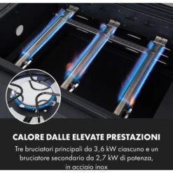 Klarstein Kingsville Smoker, Griglia Combinata, Affumicatore, Gas, Carbonella, 3+1 Bruciatori, 13,5 KW -Barbecue Forniture Negozio 53627489 5