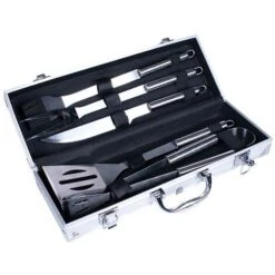 Set Valigetta Accessori Utensili Barbecue BBQ Forchettone Pinza Spatola Coltello