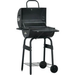 Outsunny Barbecue A Carbone Con Coperchio, Termometro, Mensole E Ruote, 68x63x102cm, Nero