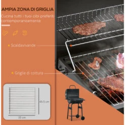 Outsunny Barbecue A Carbone Con Coperchio, Termometro, Mensole E Ruote, 68x63x102cm, Nero -Barbecue Forniture Negozio 54558145 5