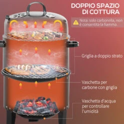 Outsunny Barbecue A Carbone 3 In 1 Con Coperchio, Termometro E 3 Livelli Indipendenti, In Acciaio Nero -Barbecue Forniture Negozio 54558151 5