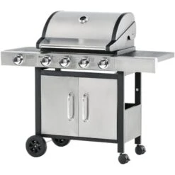 Outsunny Barbecue Gas Con Coperchio E 5 Bruciatori Da 15.2kW E 4 Ruote, 128x50x113cm
