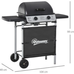 Outsunny Barbecue A Gas Con Coperchio, Bruciatori Da 5.6kW, BBQ E Ruote, 104x49x99cm -Barbecue Forniture Negozio 55292259 3